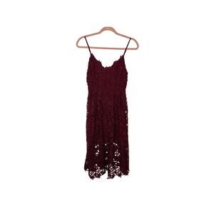 ASTR Red Tannin Wine Lace A Line Midi Adjustable Straps Sheer Guipure Dress M